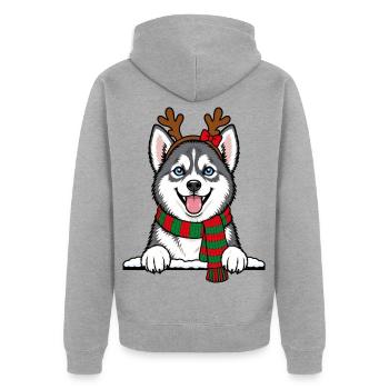 Weihnachten Alaskan Klee Kai - Unisex Premium Bio Zip Hoodie - Grau meliert - Hinten - Nico (187cm)