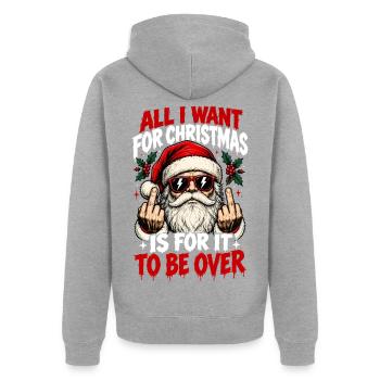Santa Rebel Mittelfinger-Tee - Unisex Premium Bio Zip Hoodie - Grau meliert - Hinten - Nico (187cm)