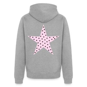 Rosa Stern mit schwarzen Punkten - Unisex Premium Bio Zip Hoodie - Grau meliert - Hinten - Nico (187cm)