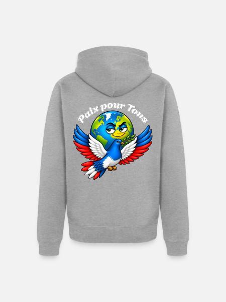 Frieden für alle – Frankreich - Unisex Premium Bio Zip Hoodie - Grau meliert