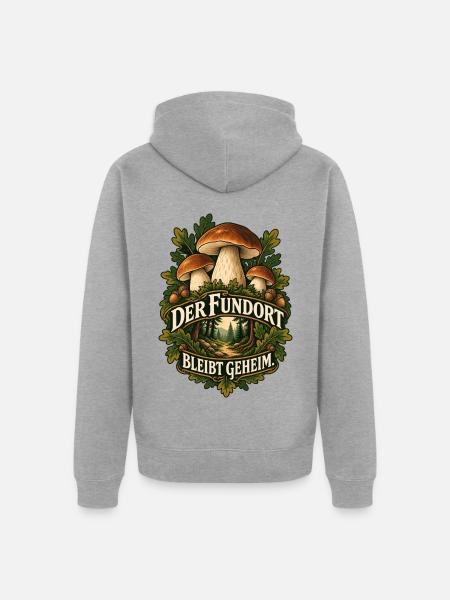 Fundort bleibt geheim Pilzwald - Unisex Premium Bio Zip Hoodie - Grau meliert