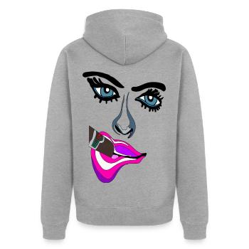 Neon Lippen Pop-Art Kuss - Unisex Premium Bio Zip Hoodie - Grau meliert - Hinten - Nico (187cm)