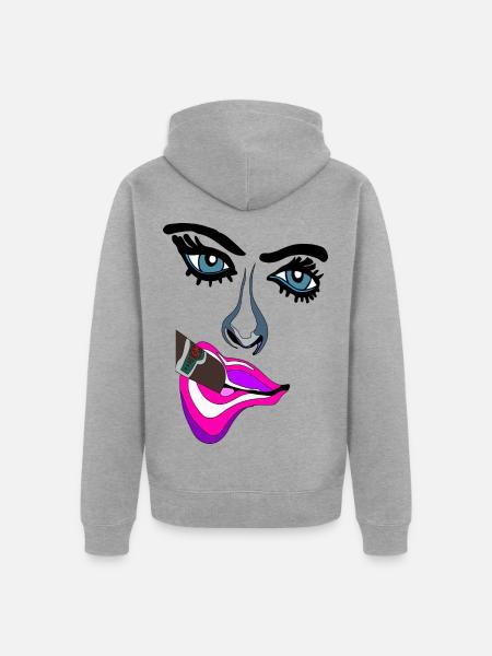 Neon Lippen Pop-Art Kuss - Unisex Premium Bio Zip Hoodie - Grau meliert