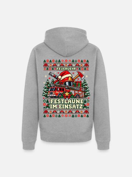 Feuerwehr - Festlaune im Einsatz - Unisex Premium Bio Zip Hoodie - Grau meliert