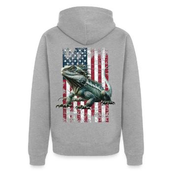 Echse Lizard US - Unisex Premium Bio Zip Hoodie - Grau meliert - Hinten - Nico (187cm)
