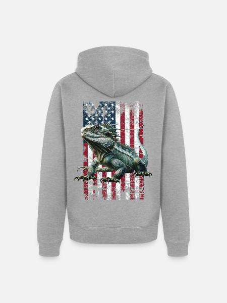Echse Lizard US - Unisex Premium Bio Zip Hoodie - Grau meliert
