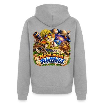 Wenuma Nicht mein Weltbild - Unisex Premium Bio Zip Hoodie - Grau meliert - Hinten - Nico (187cm)