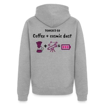 Angetrieben von Kaffee und kosmischem Staub – Astronomie - Unisex Premium Bio Zip Hoodie - Grau meliert - Hinten - Nico (187cm)