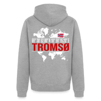 Tromsø  - Unisex Premium Bio Zip Hoodie - Grau meliert - Hinten - Nico (187cm)