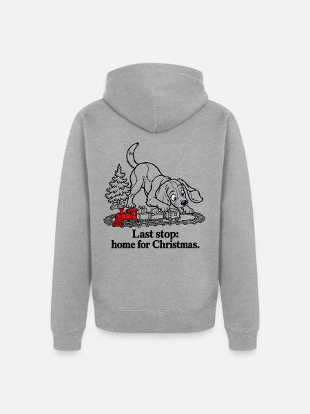 Beagle begrüßt den Weihnachtszug nach Hause - Unisex Premium Bio Zip Hoodie - Grau meliert