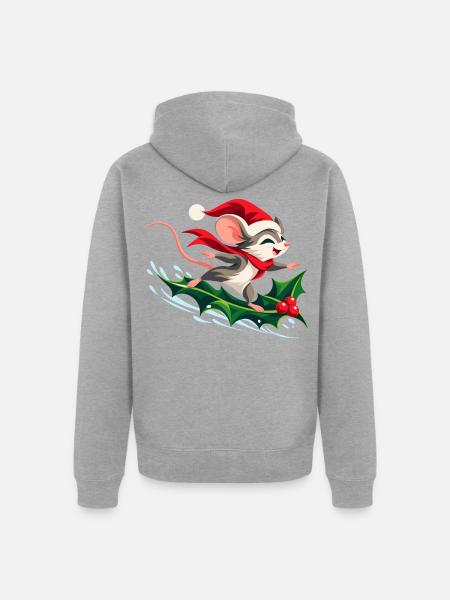 Fröhliche Maus surft auf Stechpalme - Unisex Premium Bio Zip Hoodie - Grau meliert