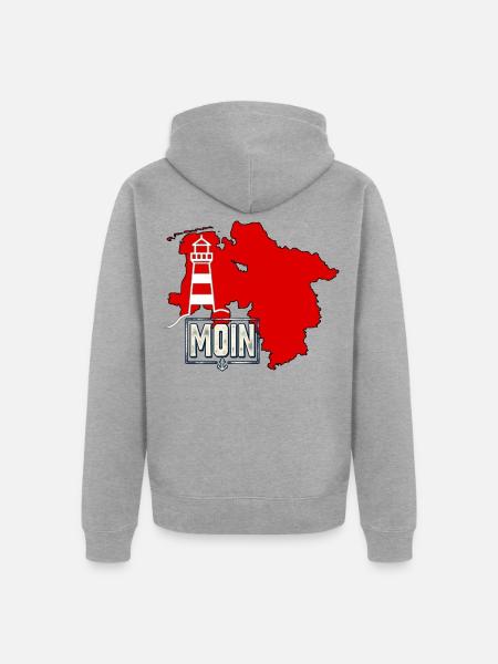 Moin Niedersachsen Leuchtturm - Unisex Premium Bio Zip Hoodie - Grau meliert