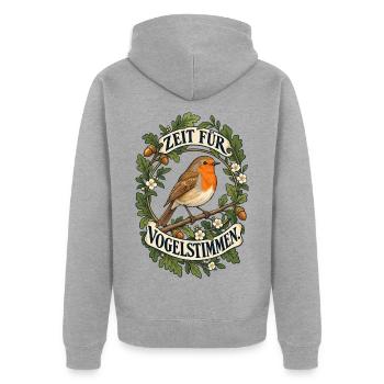 Rotkehlchen - Zeit Für Vogelstimmen - Unisex Premium Bio Zip Hoodie - Grau meliert - Hinten - Nico (187cm)