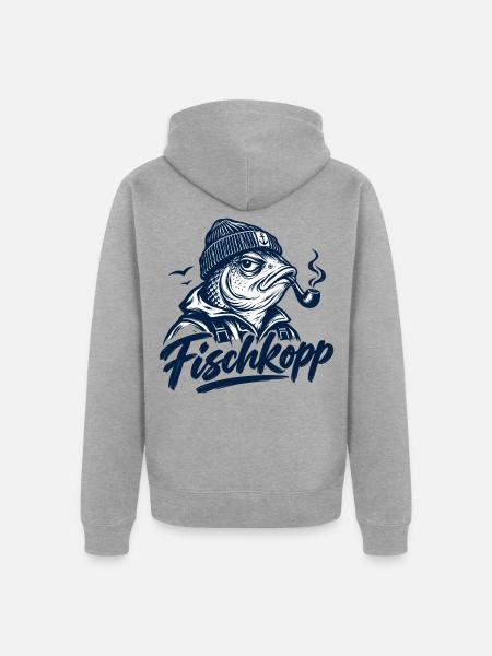 Fischkopp - Fisch - Nordsee - Ostsee - Spruch - Unisex Premium Bio Zip Hoodie - Grau meliert