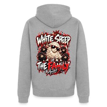 White Sheep of the Family – Funny Black Sheep Desi - Unisex Premium Bio Zip Hoodie - Grau meliert - Hinten - Nico (187cm)