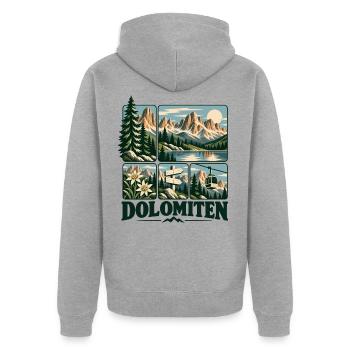 Dolomiten Alpine Adventure - Unisex Premium Bio Zip Hoodie - Grau meliert - Hinten - Nico (187cm)