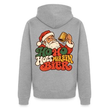 Ho Ho Holt mir ein Bier Weihnachtsmann Shirt - Unisex Premium Bio Zip Hoodie - Grau meliert - Hinten - Nico (187cm)