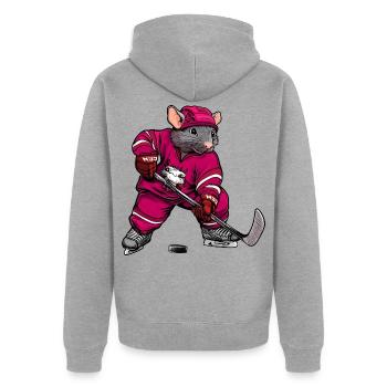 Ratten Eishockey - Unisex Premium Bio Zip Hoodie - Grau meliert - Hinten - Nico (187cm)