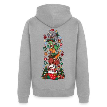 Funny Christmas T-Rex Santa Elf Snowman - Unisex Premium Bio Zip Hoodie - Grau meliert - Hinten - Nico (187cm)