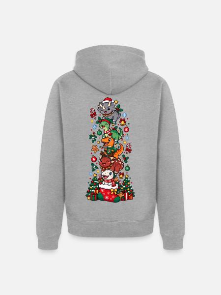 Funny Christmas T-Rex Santa Elf Snowman - Unisex Premium Bio Zip Hoodie - Grau meliert