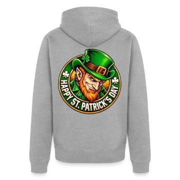 Grüner Leprechaun Charme - Unisex Premium Bio Zip Hoodie - Grau meliert - Hinten - Nico (187cm)
