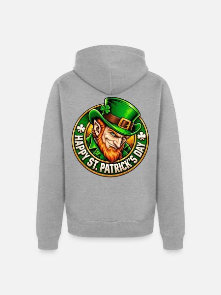 Grüner Leprechaun Charme - Unisex Premium Bio Zip Hoodie - Grau meliert