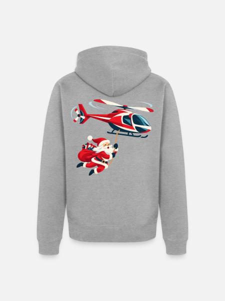 Weihnachtsmann am Hubschrauber - Unisex Premium Bio Zip Hoodie - Grau meliert