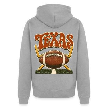 Texas Football Vintage Logo - Unisex Premium Bio Zip Hoodie - Grau meliert - Hinten - Nico (187cm)