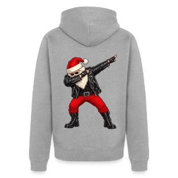 Weichnachten / Weichnachtsmann / Santa Dab - Unisex Premium Bio Zip Hoodie - Grau meliert - Hinten - Nico (187cm)