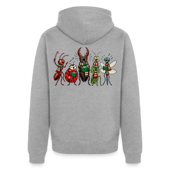 Christmas Bugs – Lustige, festliche Comic-Insektentruppe - Unisex Premium Bio Zip Hoodie - Grau meliert - Hinten - Nico (187cm)
