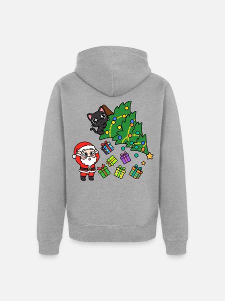 KatzenWeihnachtsbaum & Geschenke - Unisex Premium Bio Zip Hoodie - Grau meliert