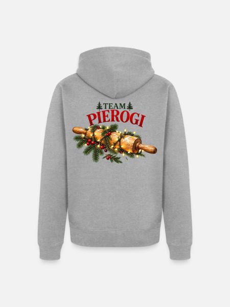 Polnisches Weihnachts-Pierogi-Nudelholzdesign - Unisex Premium Bio Zip Hoodie - Grau meliert