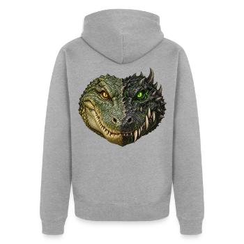 Halb Tier, halb Dämonenkrokodil – Fantastisches Reptil - Unisex Premium Bio Zip Hoodie - Grau meliert - Hinten - Nico (187cm)