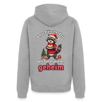 Oma-Waschbär zu Weihnachten - Unisex Premium Bio Zip Hoodie - Grau meliert - Hinten - Nico (187cm)