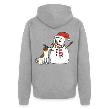 Jack Russell klaut Schneemann den Stockarm - Unisex Premium Bio Zip Hoodie - Grau meliert - Hinten - Nico (187cm)