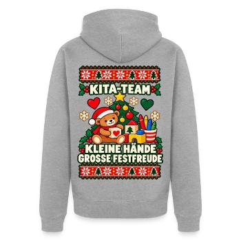 Kita-Team - Kleine Hände, große Festfreude - Unisex Premium Bio Zip Hoodie - Grau meliert - Hinten - Nico (187cm)