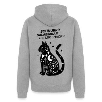 Schnurrrsalabimbam - Gib mir Snacks! - Katze - Unisex Premium Bio Zip Hoodie - Grau meliert - Hinten - Nico (187cm)