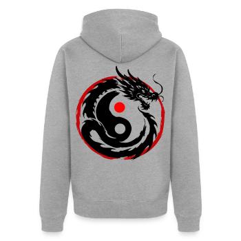 Tintenpinsel Chinesischer Drache Yin Yang - Unisex Premium Bio Zip Hoodie - Grau meliert - Hinten - Nico (187cm)