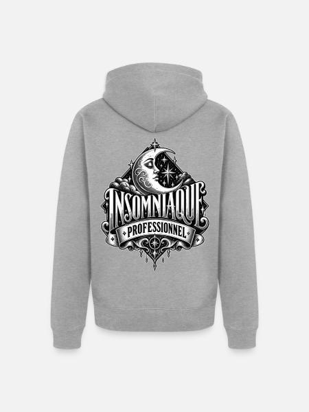 Professioneller Schlafloser (Schwarzweiß) - Unisex Premium Bio Zip Hoodie - Grau meliert