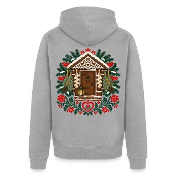 Polnisches Volks-Weihnachtshütten-Winterdesign - Unisex Premium Bio Zip Hoodie - Grau meliert - Hinten - Nico (187cm)