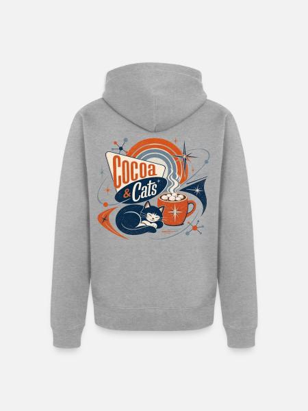 Kakao & Katzen Retro - Unisex Premium Bio Zip Hoodie - Grau meliert