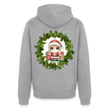 Weihnachtskätzchen im Kranz - Unisex Premium Bio Zip Hoodie - Grau meliert - Hinten - Nico (187cm)