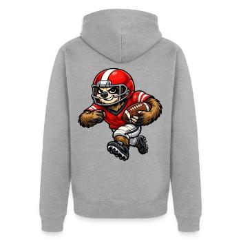Faultier als Footballspieler – Entspannt zum Touch - Unisex Premium Bio Zip Hoodie - Grau meliert - Hinten - Nico (187cm)