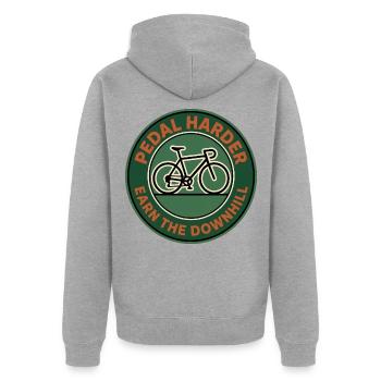 Pedal Harder – Ausdauer-Radsportabzeichen - Unisex Premium Bio Zip Hoodie - Grau meliert - Hinten - Nico (187cm)