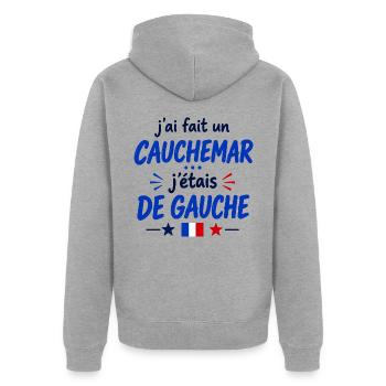 Ich hatte einen Albtraum, ich war links - Unisex Premium Bio Zip Hoodie - Grau meliert - Hinten - Nico (187cm)