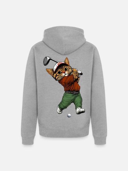 Golf Katzen - Unisex Premium Bio Zip Hoodie - Grau meliert