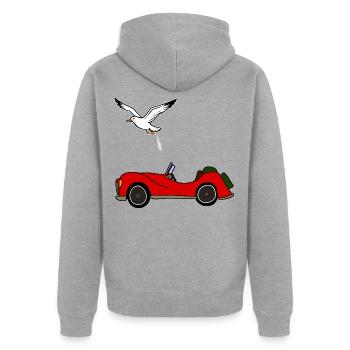 Möwe macht auf Auto, versauen, Notdurft - Unisex Premium Bio Zip Hoodie - Grau meliert - Hinten - Nico (187cm)