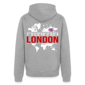 London - Unisex Premium Bio Zip Hoodie - Grau meliert - Hinten - Nico (187cm)
