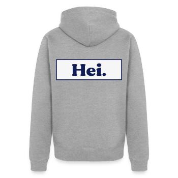 Finnland Hei Hallo Begrüßung - Unisex Premium Bio Zip Hoodie - Grau meliert - Hinten - Nico (187cm)