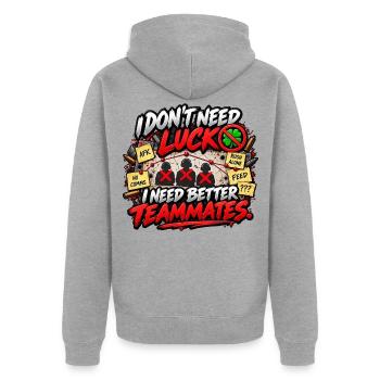 Ich brauche bessere Teamkollegen – Gaming Meme - Unisex Premium Bio Zip Hoodie - Grau meliert - Hinten - Nico (187cm)